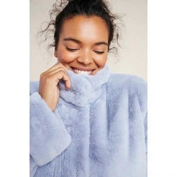 🫐Anthropologie Light Blue Faux Fur Jacket - Picture 5 of 9
